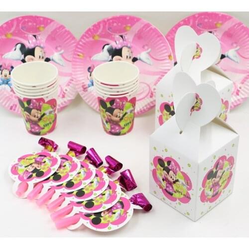 44pcs for 10 kids Party set Minnie Mouse Theme Birthday Party Supplies plate+cup+blowout+candy box Party Decoration