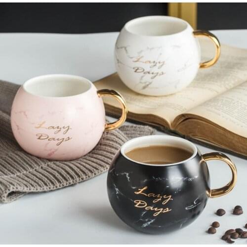 530ml Large Letter Mugs With Gold Handle Ceramic Marble Pattern Cups Kitchen Office Drinkware Creative Coffee Milk Water Mug Cup