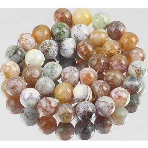 Natural Stone Yellow White Cracked Fire Agates Round Loose Spacer Beads For Jewelry Making 6/8/10MM Diy Necklace Bracelet 15Inch