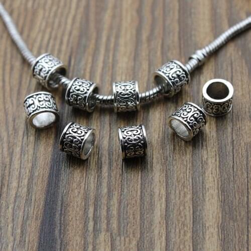 20pcs/lot Big Hole 6mm, Spacer Beads Antique Silver Loose Beads for Jewelry Making Bracelet Jewelry Accessories Handmade Craft