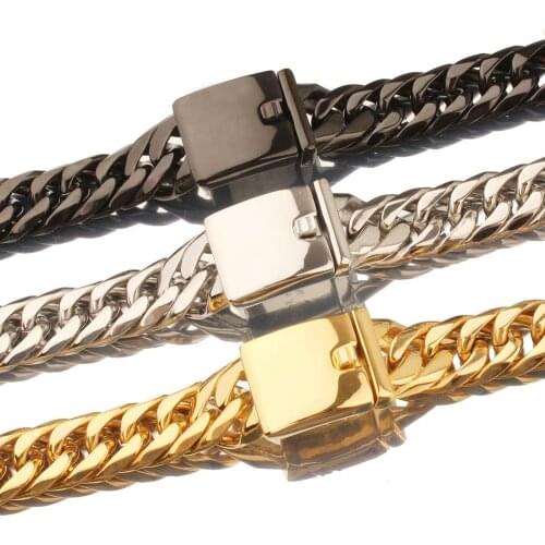 Heavy 16mm Polished Gold Silver Black color 316L Stainless Steel Curb Cuban Link Chain Mens Necklace or Bracelet 7"-40" Long