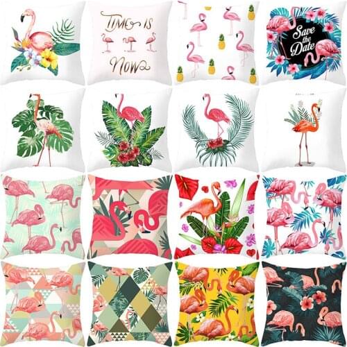 Summer Tropical Plant Cushion Cover Flamingo Print Decorative Pillowcase 45cmx45cm Polyester Peach Skin Sofa Bed Pillowcase