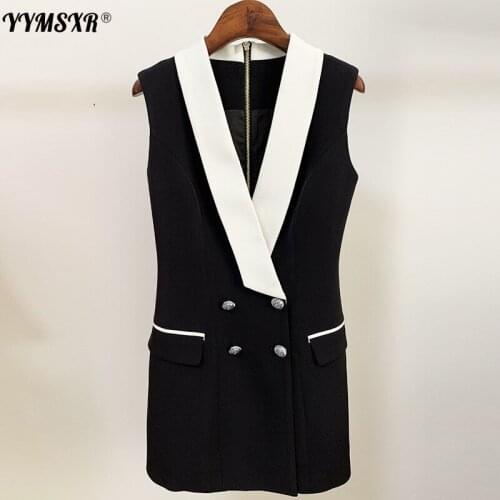 2021 Spring and Autumn New Style Trendy Professional Wear Double-breasted Contrast Color Suit Collar Sleeveless Vest Dress
