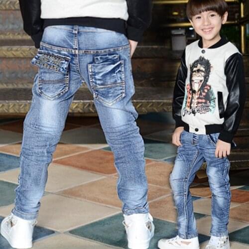 New arrival 2020 spring boys jeans children good casual embroidery letters pleated jeans slim denim pants 4-9 years
