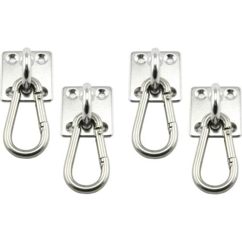 ELOS-4 Pcs Ceiling and Wall Hanging Hardware Accessory 304 Stainless Steel Eye Hook Plate Buckle for Yoga Hammock Swing Boat