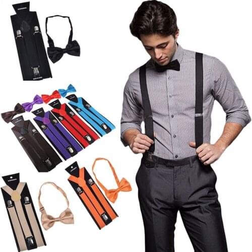 Bow tie Suspenders Set Adjustable Elastic Wedding Belt Strap Shirts Brace For Men Women
