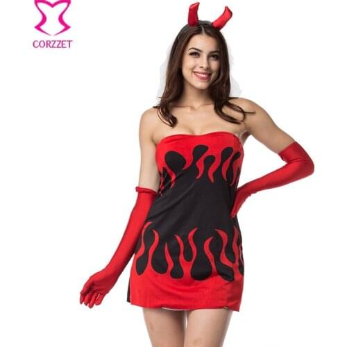 Red/Black Deguisement Halloween Sexy Devil Costumes For Women Cosplay Dress Plus Size