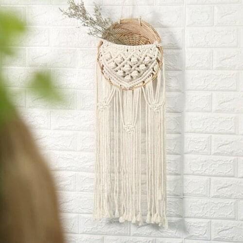 Round Flower Pot with Tapestry Hand-Woven Macrame Wall Hanging Art Woven Crafts for Room Home Decoration