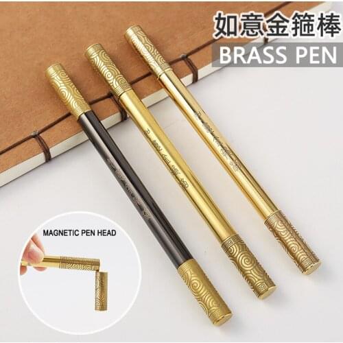 Retro Brass Pen Pure Brass Metal Pen 0.5 mm Custom Logo Ruyi Monkey King Bar Ballpoint Stationery Office school Supplies Writing