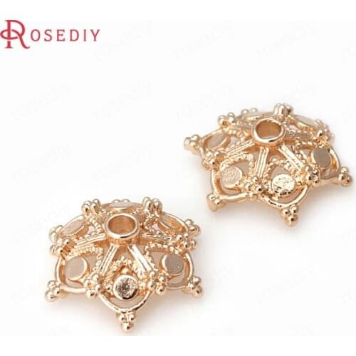 6PCS 13MM 24K Champagne Gold Color Plated Brass Beads Caps Tassel Caps High Quality Diy Jewelry Accessories