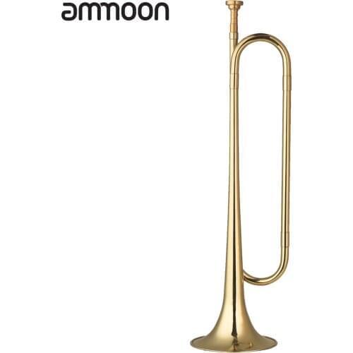 Ammoon Brass C Bugle Call Gold-Plated Trumpet Cavalry Horn with Mouthpiece for Beginners School Band Musical Instrument