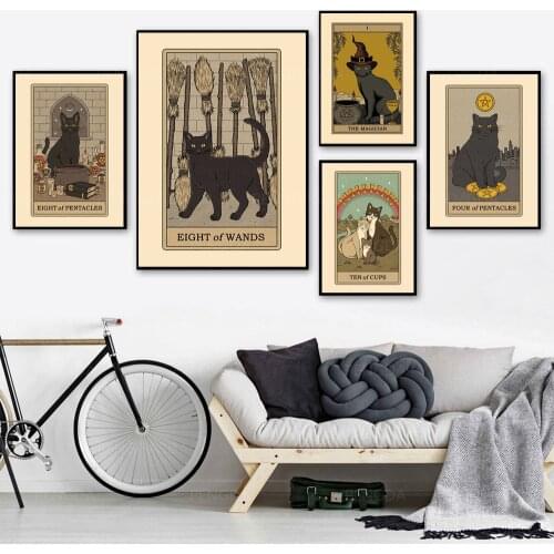 Modular Hd Prints Black Cat Pictures Home Decoration Animal Painting Canvas Retro Poster No Framework Wall Art For Living Room