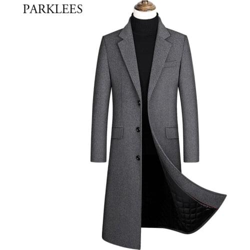Extra Long Wool Coat Men 2020 Brand Mens Solid Color Woolen Trench Coat Jackets Casual Slim Fit Pea Coats Manteau Homme Overcoat