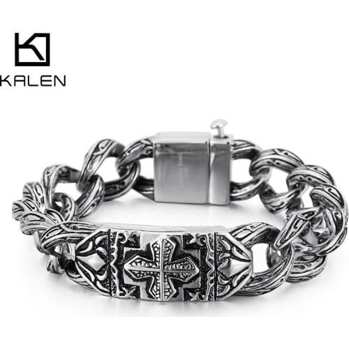 KALEN Punk 225 mm O-chain Bracelet Mens Stainless Steel Mysterious Symbol Male Jewelry