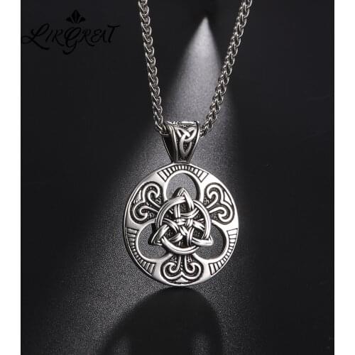 Punk Irish Celtics Trinity Love Knot Triquetra Men Pendant Necklace Stainless Steel Triskele Scottish Vintage Chain Jewelry Gift