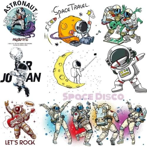 Space Astronaut Iron on Transfer For Clothing Stickers Accessories Applique Moom Heat Astronaut Clothing Stickers on Clothes