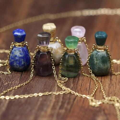 Natural Stone Perfume Bottle Necklace Semi-Precious Pendant Charms For Elegant Women Love Romantic Gift 60 CM