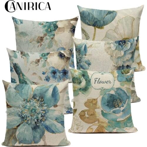 CANIRICA Decorative Pillows Linen Pillow Cover Living Room Sofa Blue Pillow Cover Nordic Decoration Home Housse De Coussin