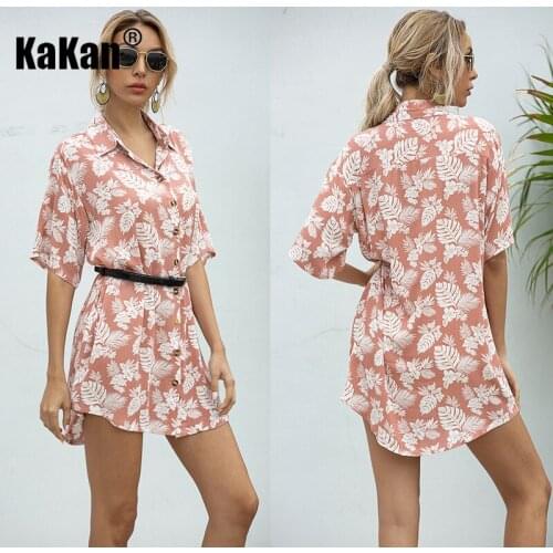KaKan European and American New Printed Loose Short-sleeved Dress