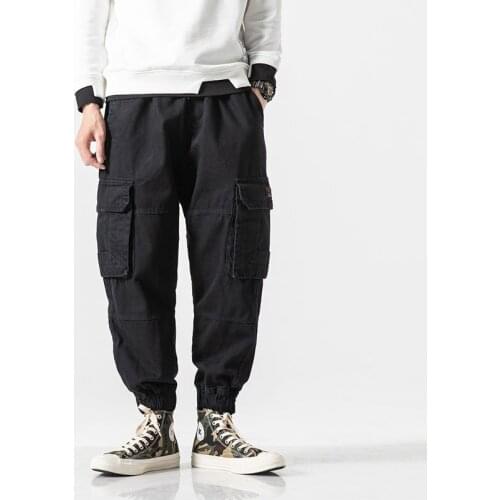 New trend solid color wild multi-pocket overalls mens street youth beam casual pants