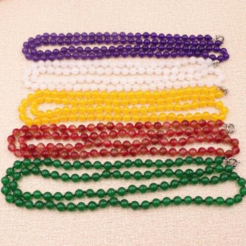 6 Colros Statement Necklace FOR Women Long Chain Necklaces Natural Stone Jades Crystal Tourmaline Round Beaded Jewelry 36" A953