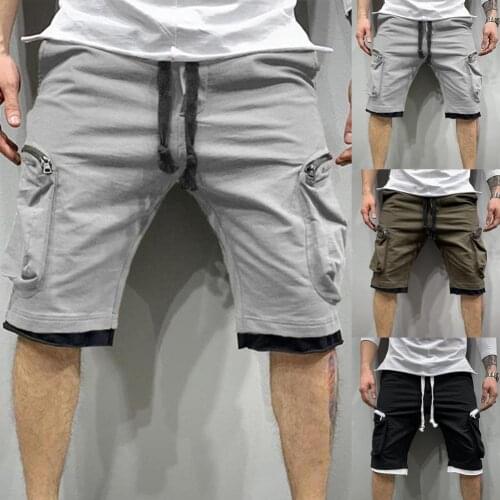 Summer Shorts Men Fashion Fake Two Piece Cargo Shorts Knee Length Men Wide Leg Straight Sweat Shorts Streetwear Fitness Shorts