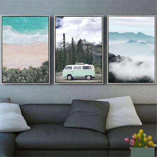 Nordic Modern Beach Mountain Peak Car Cloud Poster Canvas Print Painting Wall Art Living Room Home Decoration