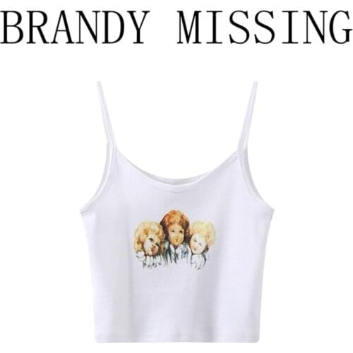 Slim Girls Soft Cotton Vintage Camis 2021 Summer Fashion Ladies High Waist Women Three Angels Print Ribbed Short Camisole