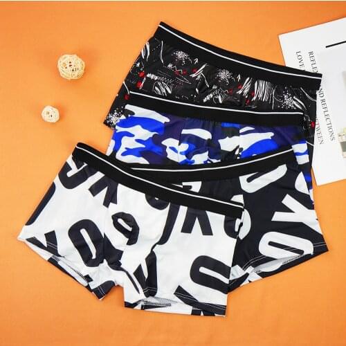 New Sexy Boxer Men Mid Waist Underwear Mens Shorts Boxers Male Printed Cueca Masculina Ice Silk Fabric Breathable Boxershorts