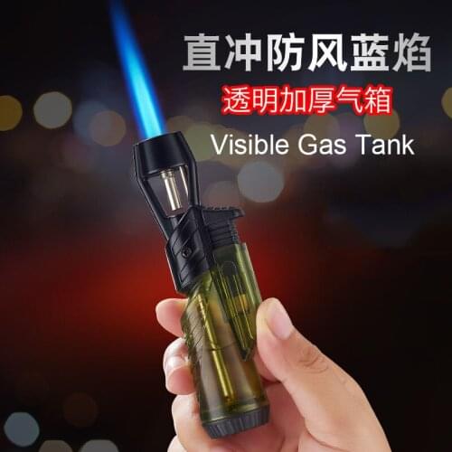 Outdoor portable gas inflatable windproof torch lighter transparent gas tank mens trend moxibustion cigar lighters BBQ Kitchen