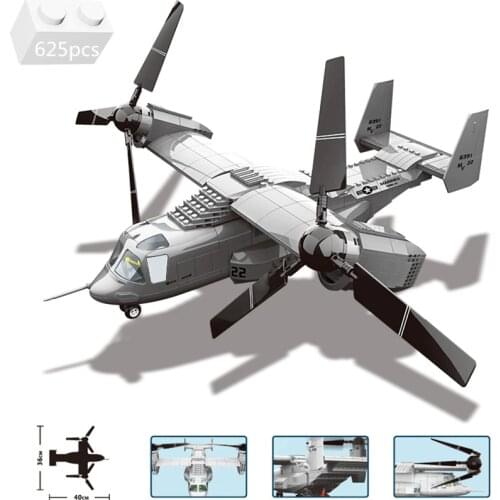 Military Series V-22 Osprey Tiltrotor Aircraft Helicopter DIY Model Building Blocks Kit Bricks Army Plane Toys For Children Gift