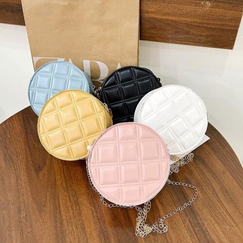 Womens Bag Fashion Plaid Round Shape Chain Shoulder Crossbody Bags for Women 2021 Casual Ladies PU Mini Shopper Purse Handbags