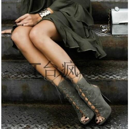 High quality open toe lace-up high heel women short boots stylish slingback hollow out sandal boots size 34-42 summer shoes