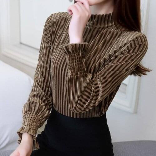 Women Spring Autumn Style Lace blouses Shirts Lady Casual Stand Collar Long Sleeve Lace Blusas Tops DD8052