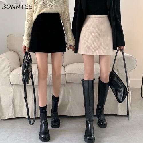 Skirts Women Spring 2020 New Fashion Popular Pure Daily Corduroy Simple Mini High Waist Korean Style Apricot Casual Teens Classy