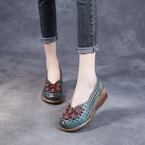 YourSeason Ladies Vintage Shoes Genuine Leather 2021 New Handmade Sewing Concise Women Wedges Floral Hollow Platform Sandals