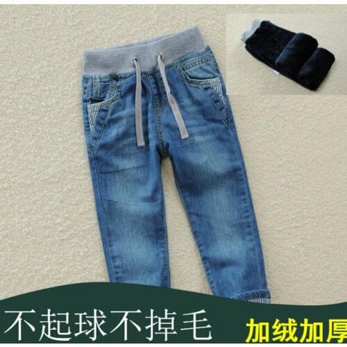 2019 winter childrens boys jeans plus velvet thickening casual large medium and small childrens long pants