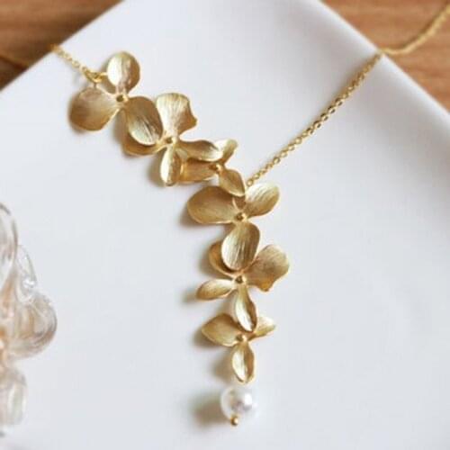 Gold Color Silver Color Orchid Flower Necklace Boho Chic Necklace Wedding Jewelry Orchid Flower Necklace A006
