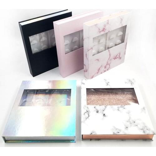10 Pairs Lash Organizer Book Packaging Marble Laser Cases for Mink False Eyelashes with Tray Storage Box Makeup Vendors