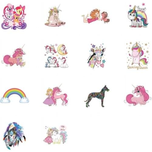 14PCS Wholesale Cartoon Animal Poni Cute Horse Girls Clothes Decoration Patches Heat Transfer Applique Thermal Transfer Printing