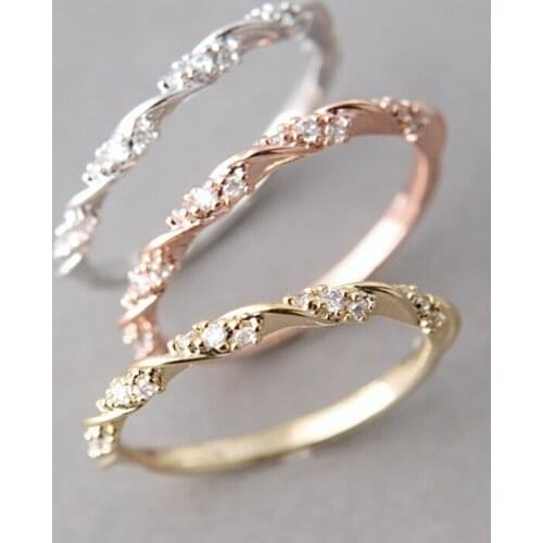 2020 Hot Simple Rotating Wave Rings For Women Trendy Exquisite White Zircon Female Jewelry Wedding Propose Birthday Party Gifts