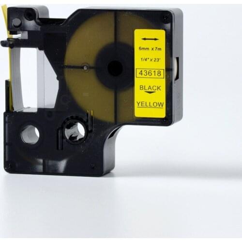 2pk 1/4" X 23' 6mm DYMO label tape black on yellow 43618 compatible d1 label tapes