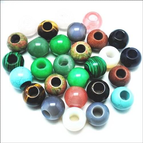 3pcs natural gem stone beads big hole european spacer beads size 20mm inner hole 8mm for chain bracelets making accessories
