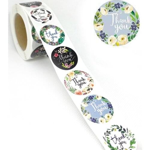 500Pcs/Roll Thank You Flower Stickers Self Adhesive Handmade Labels Wedding Favors Gift Party Decoration