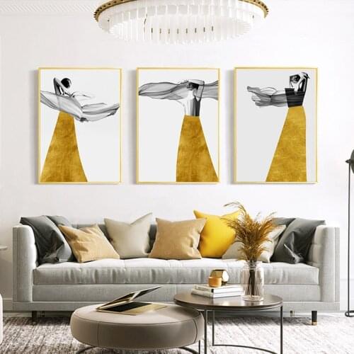 Abstract Yellow Dress Gorgeous Girl Sexy Back Canvas Painting Fashion Wall Art Cuadro For Living Room Nordic Style Print Poster