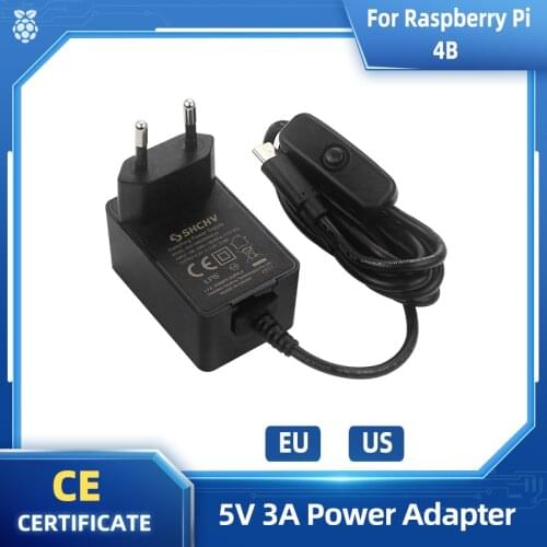 SHCHV Raspberry Pi 4 Power Supply 5V 3A USB Type C Power Adapter with ON/OFF Switch CE Certification Charger for Raspberry Pi 4B
