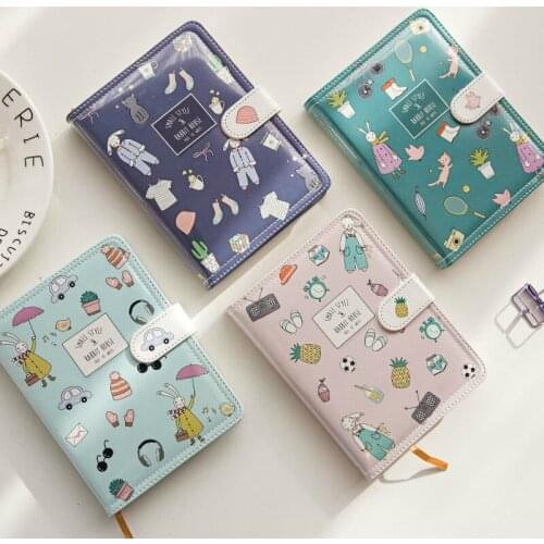 Pu Magnetic Button Diary Lovely Little Fresh Week Plan Grid Lattice Color Page Hand Account Notebook Notebooks and Journals