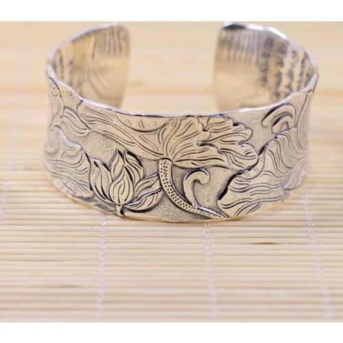 Limited Edition Pure Silver Chinese Characters Bracelet Buddhist Prajnaparamita Sutra Bracelet Fine Jewelry S999 Silver Bangle