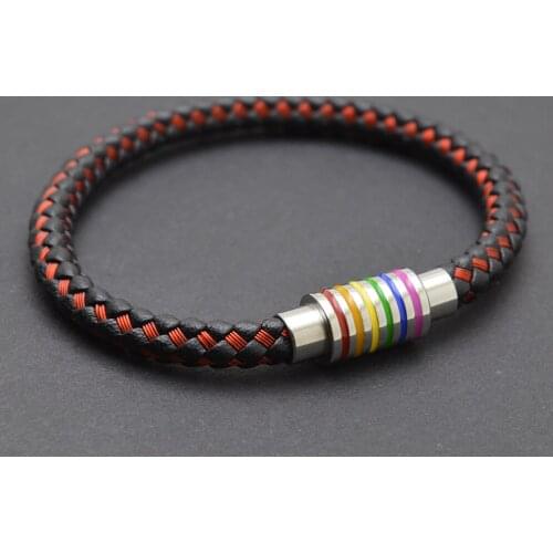 5pcs/lot Trend Popular Rainbow Jewelry Charm Leather With Stainless Steel Accessories Gay Pride Bracelet For Gay Bangles men