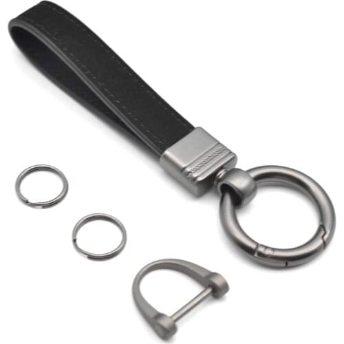 Car Fob Key Chain Genuine Leather Keychains Holder for Men and Women, 360 Degree Rotatable, with Anti-Lost D-Ring